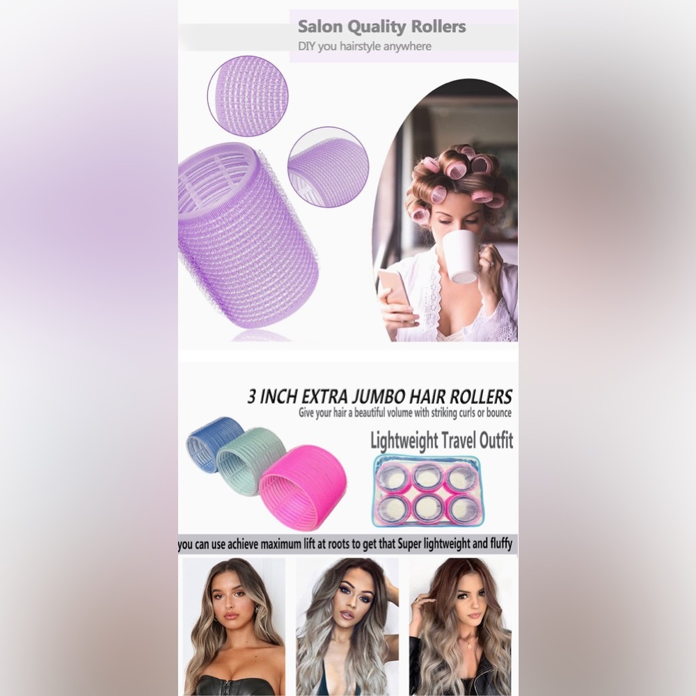 Hair Rollers Set, Jumbo Velcro for Long Hair, Extra Large